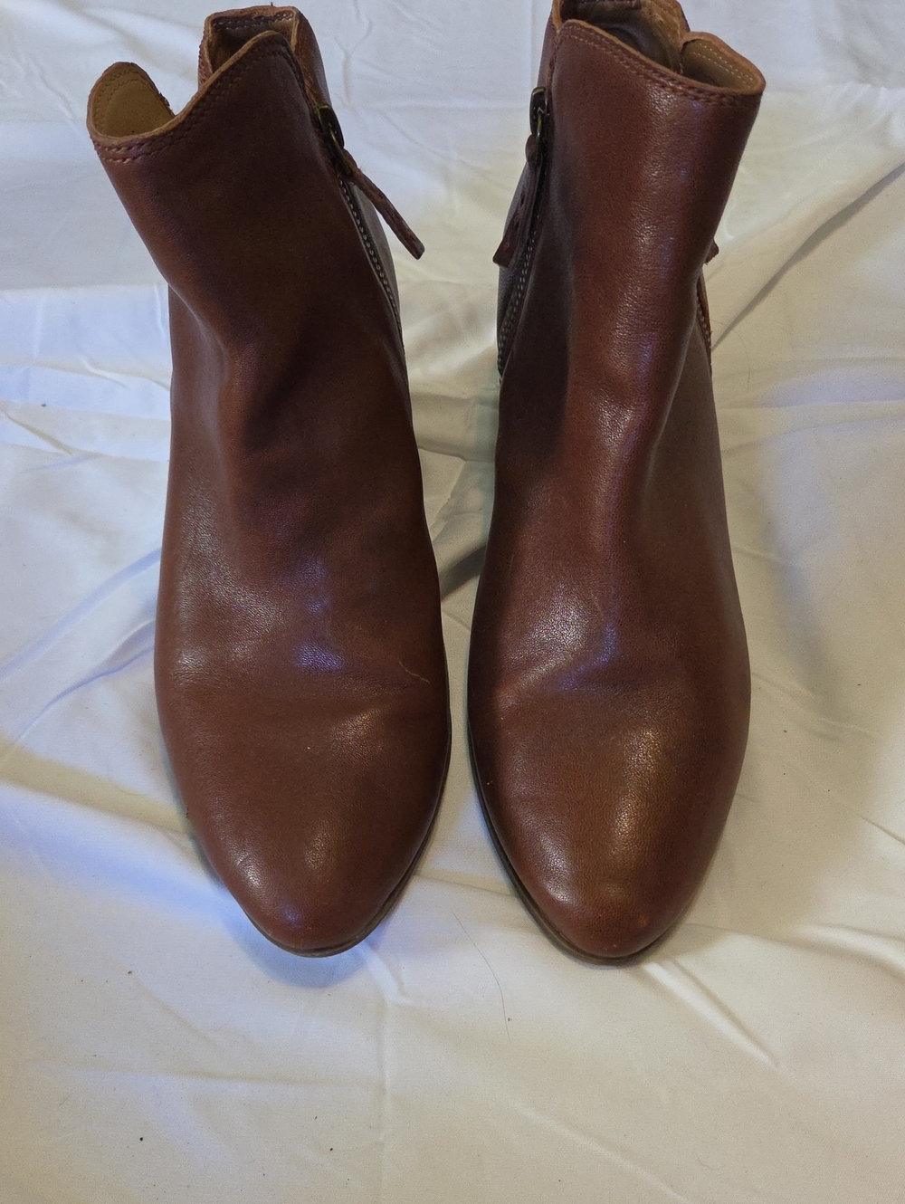 Frye Chestnut Brown Leather Side-Zip Ankle Booties